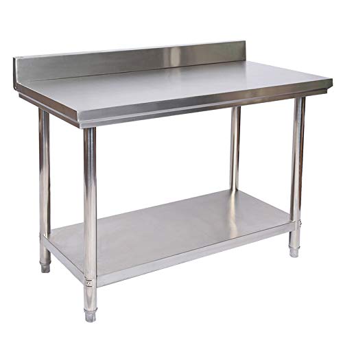 WilTec Mesa de Trabajo con alzatina de Acero Inoxidable para Cocina 120x60x85 cm