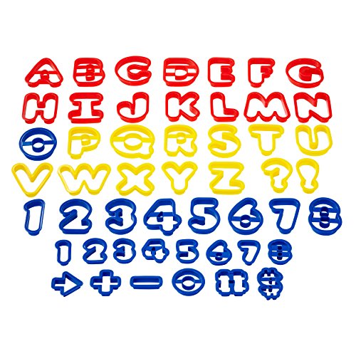 Wilton Pack de 50 cortadores de Galletas, diseño de Letras y números, Rojo, Amarillo y Azul, Centimeters