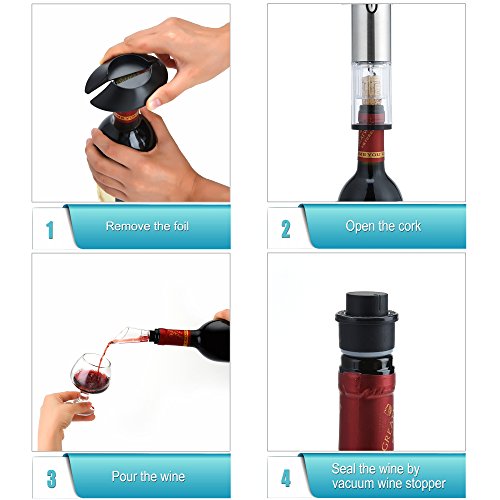 Winey - Sacacorchos recargable , tamaño pequeño, abridor de botellas portátil, sacacorchos eléctrico de acero inoxidable con puerto de carga USB, cortador de cápsulas, tapón de vacío y vertedor