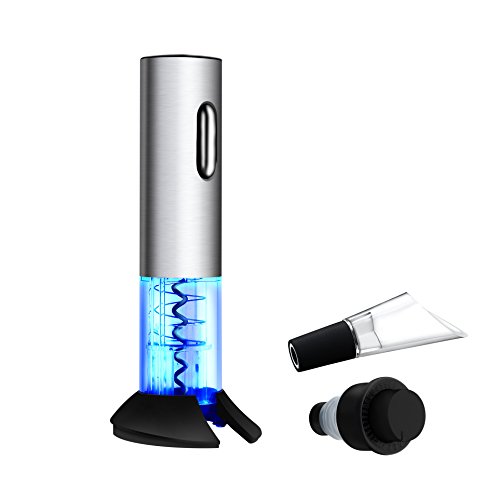 Winey - Sacacorchos recargable , tamaño pequeño, abridor de botellas portátil, sacacorchos eléctrico de acero inoxidable con puerto de carga USB, cortador de cápsulas, tapón de vacío y vertedor