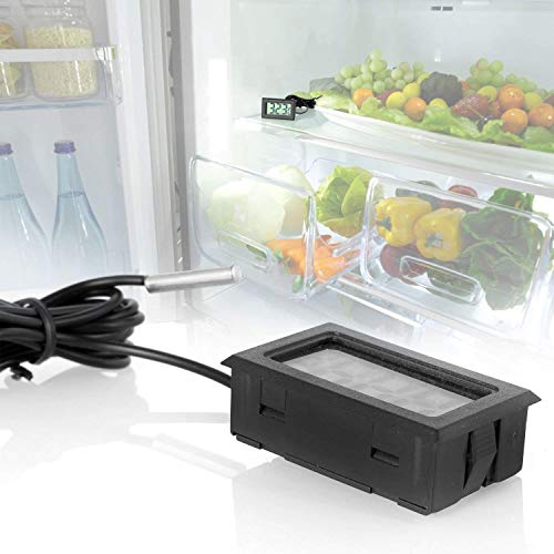 WINGONEER 3Pcs Monitor de temperatura Digital LCD Termómetro con sonda externa para el refrigerador y congelador acuario -Black