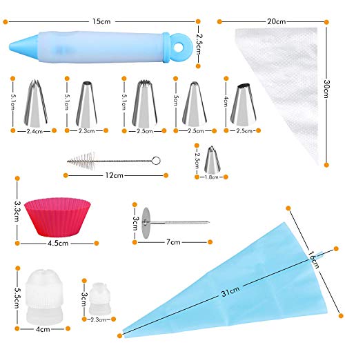 WisFox 85 pcs Boquillas Manga Pastelera Decoración Incluir 50 boquillas de Tubo, 22 Bolsas de Tubo,5 Moule à Cake,adaptadores de 4 Puertos,2 Clavos de Flores,1 Cepillo,1 bolígrafo de Esmalte