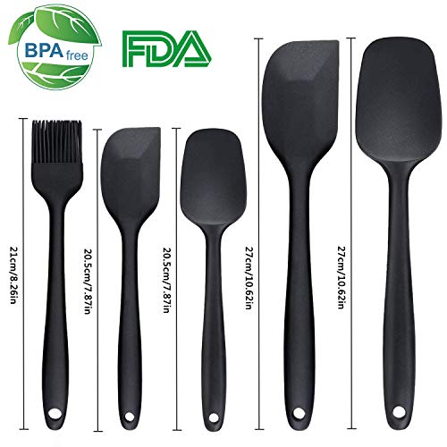 WisFox Espátulas de Silicona, 5 Juegos Utensilios de Cocina Silicona Resistentes al Calor, Herramientas antiadherentes para Hornear Utensilios de, Conjuntos de Utensilios - Negro