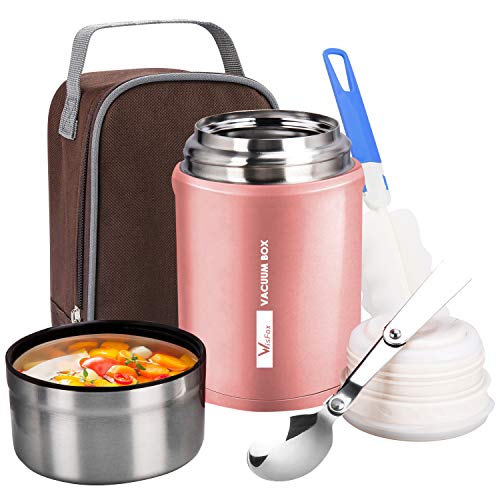 WisFox Termo para Comida 750 ml, Termos Fiambrera Portátil Comida Food Flask Beber y Sopa de Los Niños y Las Comidas de Adultos Rosa