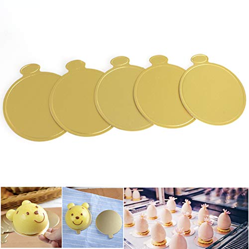 Witch's Magic House 100Pcs / Set Round Mousse Cake Boards Oro Papel Cupcake Dessert Displays Bandeja de pastel de bodas de cumpleaños Pastelería Kit de herramientas decorativas