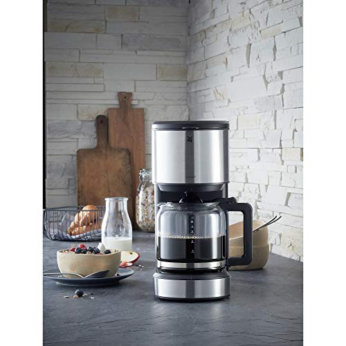 WMF Aroma Terra Cafetera con jarra de cristal de 1,2 L para 10 tazas e indicador de nivel de agua en el exterior, acabados de acero inoxidable de cromargan mate, 1000 W, 1.25 litros, negro