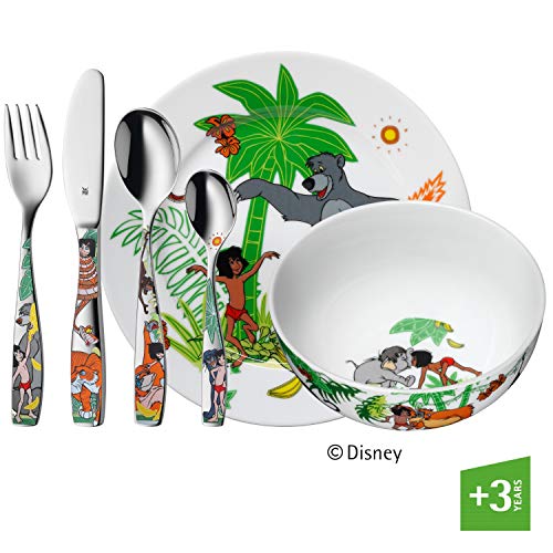 WMF Disney El Libro de la Selva - Vajilla para niños 6 piezas, incluye plato, cuenco y cubertería (tenedor, cuchillo de mesa, cuchara y cuchara pequeña) (WMF Kids infantil)