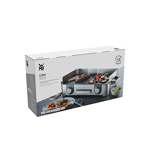 WMF Lono Mastergrill, parilla electrica, 2400W, Superficie Antiadherente, regulador temperatura, 2 placas desmontables, acabados de Acero inoxidable cromargan