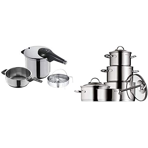 WMF Perfect Premium - Set de olla ultra rápida/a presión de 22 cm y 6,5 l, cuerpo de 3 l y cestillo de vapor + Provence Plus - Batería de Cocina, Acero Inoxidable Cromargan, Tapas de Cristal