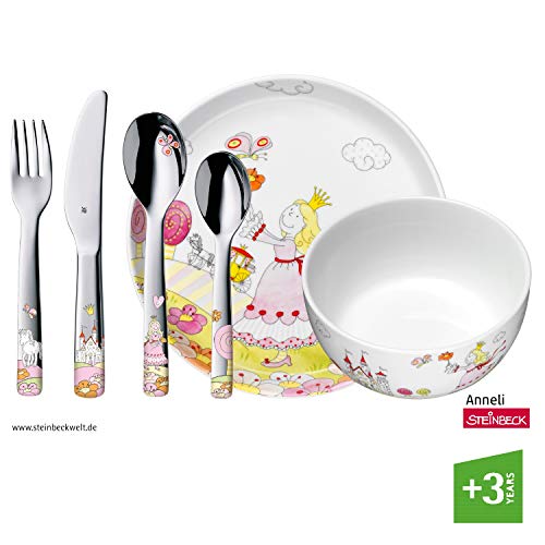 WMF Princesa Anneli - Vajilla para niños 6 piezas, incluye plato, cuenco y cubertería (tenedor, cuchillo de mesa, cuchara y cuchara pequeña) (WMF Kids infantil)