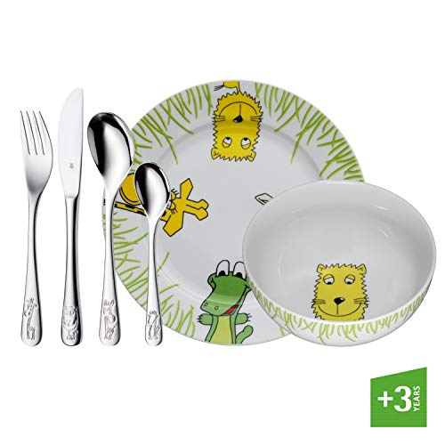 WMF Safari - Vajilla para niños 6 piezas, incluye plato, cuenco y cubertería (tenedor, cuchillo de mesa, cuchara y cuchara pequeña) (WMF Kids infantil)