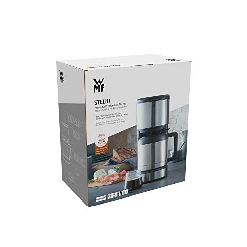 WMF Stelio Aroma Cafetera de 1000 W con jarra térmica de 1 L para 8 tazas e indicador de nivel de agua en el exterior, acabados de acero inoxidable de cromargan mate, antigoteo