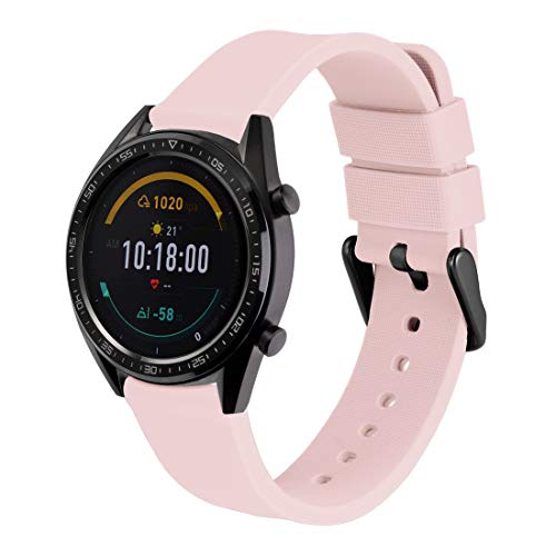 WOCCI 20mm Silicona Correa Reloj Hombre Mujer con Hebilla de Negro, Pulsera de Repuesto Rosa Claro