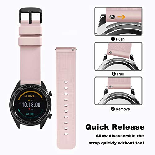 WOCCI 20mm Silicona Correa Reloj Hombre Mujer con Hebilla de Negro, Pulsera de Repuesto Rosa Claro