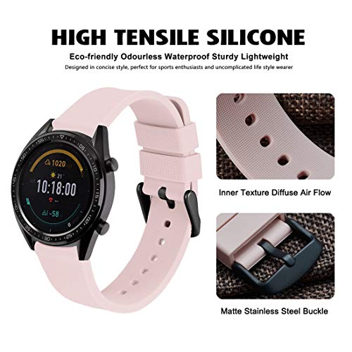 WOCCI 20mm Silicona Correa Reloj Hombre Mujer con Hebilla de Negro, Pulsera de Repuesto Rosa Claro