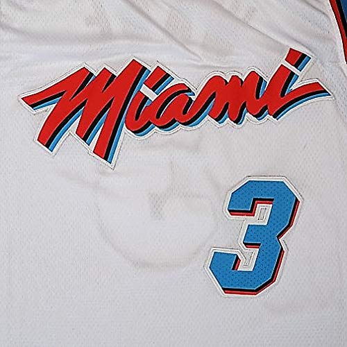WOLFIRE WF Camiseta de Baloncesto para Hombre, NBA, Miami Heat #3 Dwyane Wade. Bordado, Transpirable y Resistente al Desgaste Camiseta para Fan (Blanca, M)
