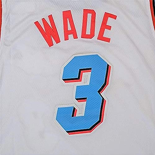 WOLFIRE WF Camiseta de Baloncesto para Hombre, NBA, Miami Heat #3 Dwyane Wade. Bordado, Transpirable y Resistente al Desgaste Camiseta para Fan (Blanca, M)