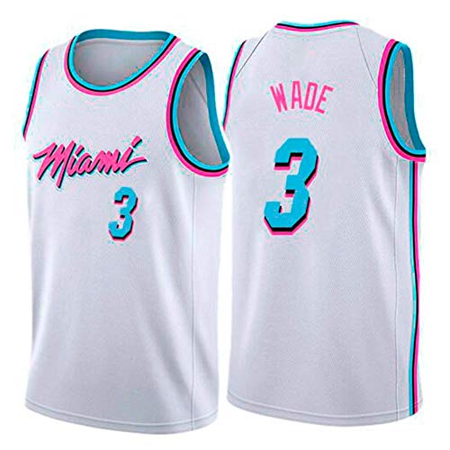 WOLFIRE WF Camiseta de Baloncesto para Hombre, NBA, Miami Heat #3 Dwyane Wade. Bordado, Transpirable y Resistente al Desgaste Camiseta para Fan (Blanca, M)