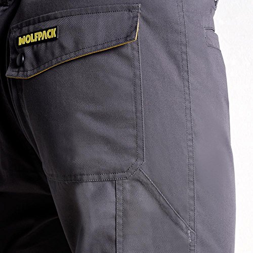 Wolfpack 15017090 Pantalon de Trabajo Gris/Amarillo Largo Talla 42/44 M