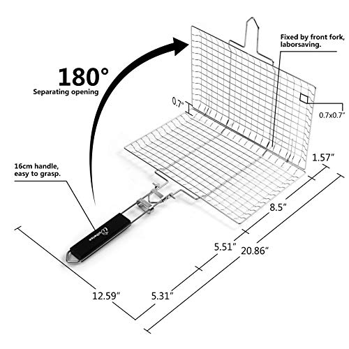 WolfWise Barbacoa Parrilla Portátil Plegable Acero Inoxidable Cesto Pescado Parrilla,L