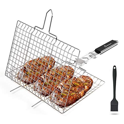 WolfWise Barbacoa Parrilla Portátil Plegable Acero Inoxidable Cesto Pescado Parrilla,L