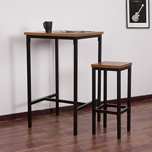 WOLTU 1x Mesa de Bar Mesa de Bistro Mesa de Comedor Estructura Metálica sobre de Madera Maciza Roble 66x66x110cm BT12hei