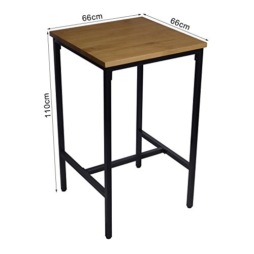 WOLTU 1x Mesa de Bar Mesa de Bistro Mesa de Comedor Estructura Metálica sobre de Madera Maciza Roble 66x66x110cm BT12hei