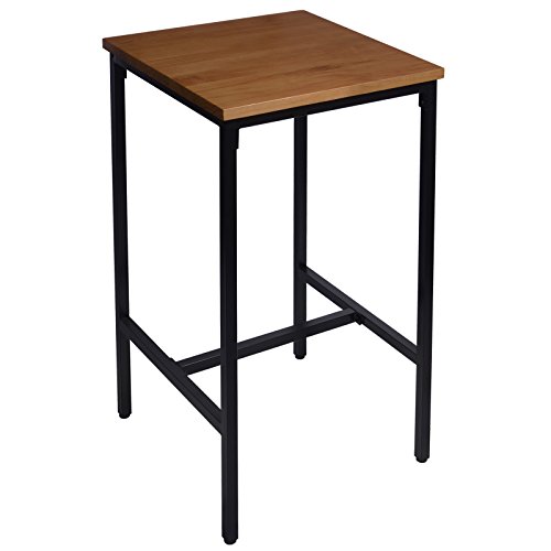 WOLTU 1x Mesa de Bar Mesa de Bistro Mesa de Comedor Estructura Metálica sobre de Madera Maciza Roble 66x66x110cm BT12hei