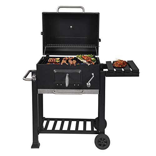 WOLTU Barbacoa de Carbón Portátil Barbacoas de Exterior Ajustable en Altura Parrilla con Ruedas para BBQ, Jardín, Camping 113x45.5x100 cm Negro CPZ8135sz