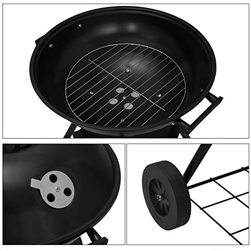 WOLTU Barbacoas de Carbón Portátil Barbacoas de Exterior Parrilla con Ruedas para BBQ, Jardín, Camping 44 * 73CM Negro CPZ8134sz