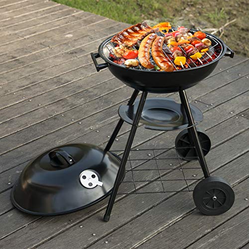 WOLTU Barbacoas de Carbón Portátil Barbacoas de Exterior Parrilla con Ruedas para BBQ, Jardín, Camping 44 * 73CM Negro CPZ8134sz