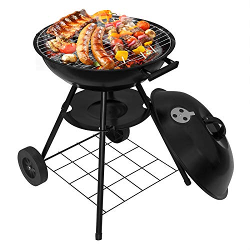 WOLTU Barbacoas de Carbón Portátil Barbacoas de Exterior Parrilla con Ruedas para BBQ, Jardín, Camping 44 * 73CM Negro CPZ8134sz