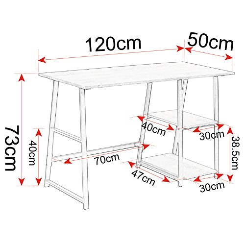 WOLTU Escritorio Mesa de Trabajo Mesa de Oficina Mesa de Ordenador portátil con 2 estantes, de Madera y Acero 120x50x73cm Gris TSG25gr