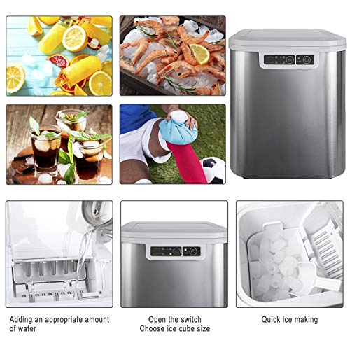 WOLTU Máquina para Hacer Hielo,Silenciosa 120W Máquina de Hacer Cubitos de Hielo 15KG/24H Fabricadora de Cubitos 2.2L Ice Maker Plata EM01sb