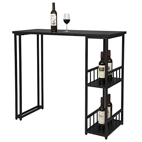 WOLTU Mesa de Bar Mesa de Bistro Mesa de Comedor con 2 Estantes, Estructura de Metal, MDF, 120x50x105cm (WxDxH) Negro BT25sz