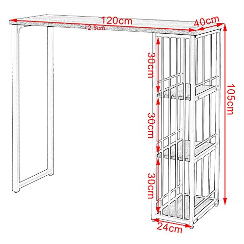 WOLTU Mesa de Bar Mesa de Bistro Mesa de Comedor con 3 Estantes, Estructura de Metal, MDF, 120x40x105cm (WxDxH) Roble BT26hei
