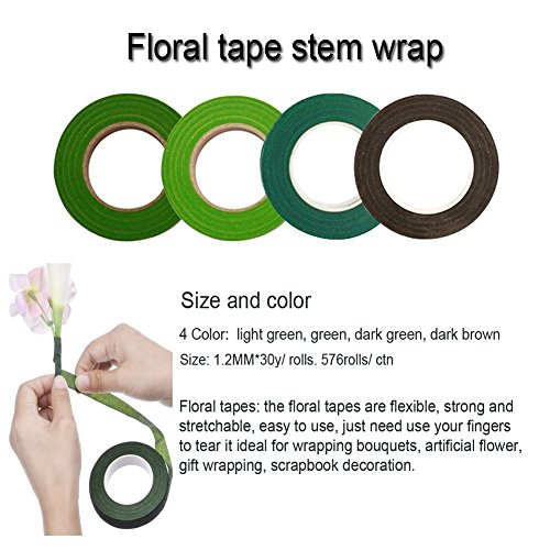 Woohome Herramienta Florales 1/2 Cinta Floral Verde Stem Tape, Alambre Floral de Calibre 22, Alambre Floral Wire 26 y 4 1/2 Inch Cortador de Alambre