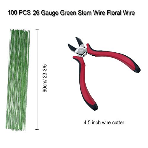 Woohome Herramienta Florales 1/2 Cinta Floral Verde Stem Tape, Alambre Floral de Calibre 22, Alambre Floral Wire 26 y 4 1/2 Inch Cortador de Alambre