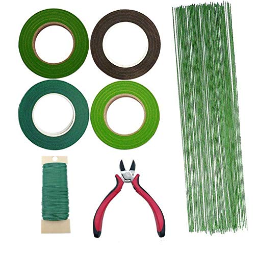 Woohome Herramienta Florales 1/2 Cinta Floral Verde Stem Tape, Alambre Floral de Calibre 22, Alambre Floral Wire 26 y 4 1/2 Inch Cortador de Alambre