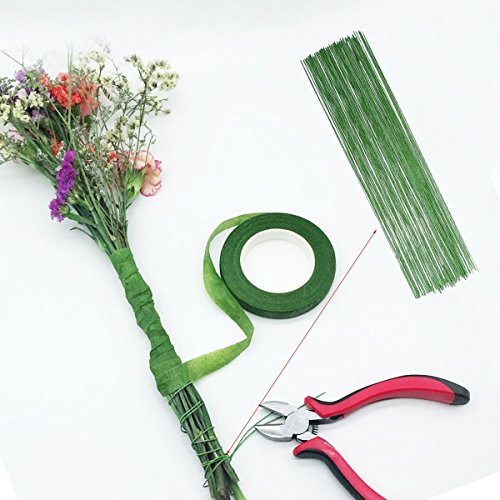 Woohome Herramienta Florales 1/2 Cinta Floral Verde Stem Tape, Alambre Floral de Calibre 22, Alambre Floral Wire 26 y 4 1/2 Inch Cortador de Alambre