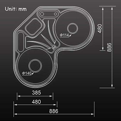 WSJ fregadero de cocina esquinero para piscina 304 de acero inoxidable, redondo, grande, doble fregadero, para dormitorio, baño, lavabo, lavabo y fregadero, café, restaurante, plata, 88.6*88.6*20cm