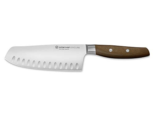 Wüsthof 3983-7 Cuchillo Epicure Santoku, borde hueco, alto carbono, acero inoxidable, madera marrón