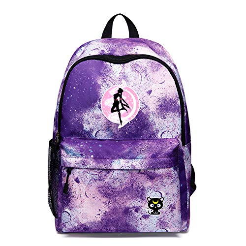 WYN123 Japón Hombre Sailor Moon Patrón Mochila Carga USB Cielo Estrellado Mochila Estudiante Mochila 16 Pulgadas 2 Morado