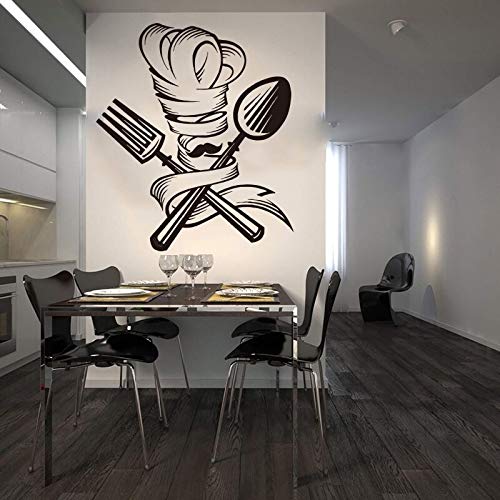 wZUN Cocina Restaurante Chef Bigote Herramienta de Cocina Decoración del hogar Cuchara Tenedor Etiqueta de la Pared Vinilo 50X42cm