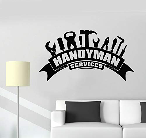 wZUN Handyman Wall Decal Company Office Art Deco Service Tool Reparación del hogar Vinilo Etiqueta de la Pared de la habitación 57X30cm