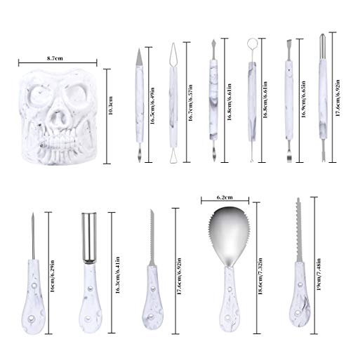 XDDIAS Halloween Calabaza Tallado, 11 Pcs Kit de Talla de Calabaza de Acero Inoxidable con 10 Plantillas de Talla Fáciles para Adultos y Niños