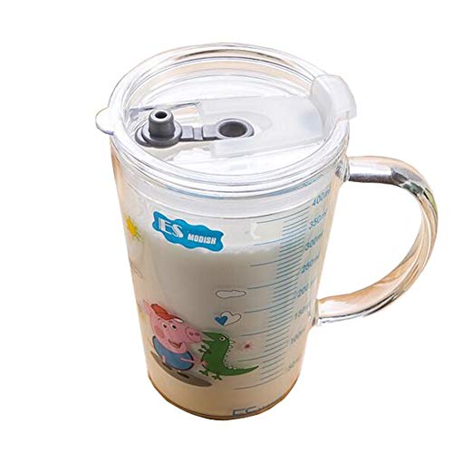 XDLYM Copas de Cristal, Tazas de Desayuno de Avena Leche de los niños Tazas de Agua, Resistentes al Calor, se graduó de Hornear Tazas de medir, Vasos con pajitas Mango