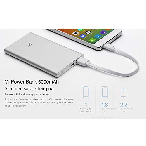 Xiaomi Mi Power Bank2 , Batería Portátil Li-Pol De 5000Mah, Usb-A, Micro Usb, 14.1Mm, Color Plata.