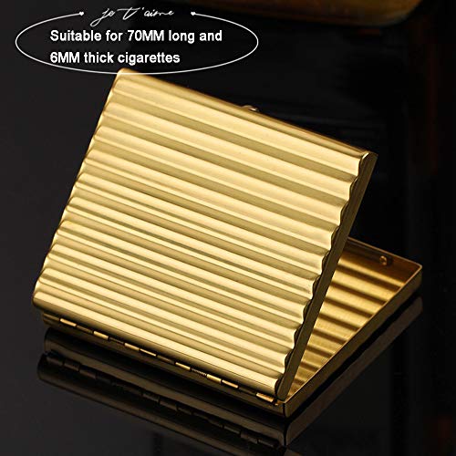 XIAOXIAO Caja de Cigarrillos La Caja de Cigarrillos de Metal de Cobre Corrugado Ultrafino para Hombres Puede Contener 20 Cajas de Cigarrillos de Liar a Mano Dentro de los 70 mm de Oro 72x63x11 mm