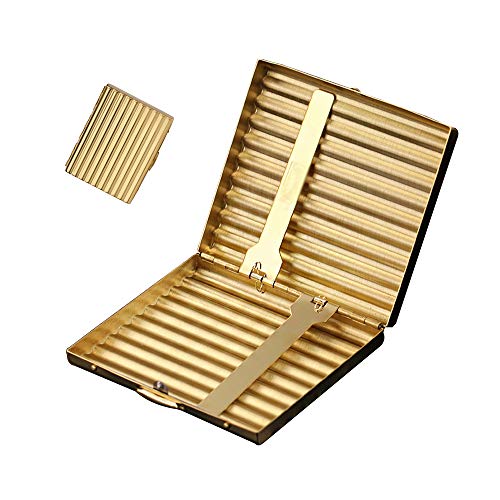 XIAOXIAO Caja de Cigarrillos La Caja de Cigarrillos de Metal de Cobre Corrugado Ultrafino para Hombres Puede Contener 20 Cajas de Cigarrillos de Liar a Mano Dentro de los 70 mm de Oro 72x63x11 mm